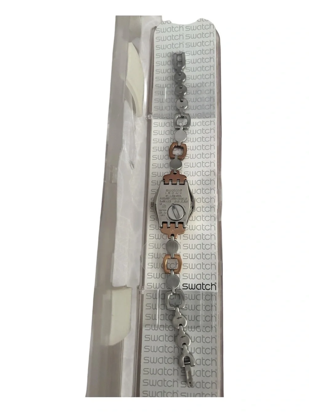Swatch Two-Tone Rose Gold and Silver Ladies Bracelet Watch